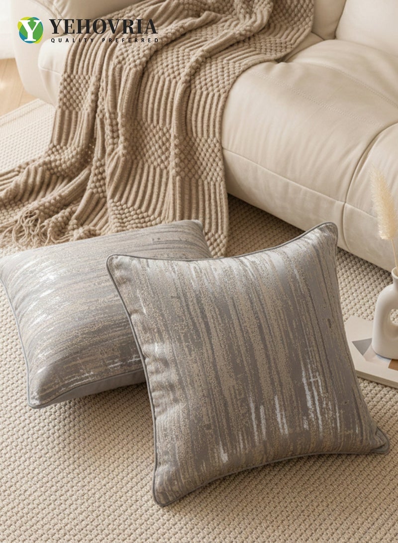 ياخوفريا طقم غطاء وسادة ديكور فاخر مكون من قطعتين - أغطية وسائد عصرية بنمط تجريدي للأريكة وغرفة 45المعيشة وغرفة النوم - x45 سم، رمادي وفضي - Image 2